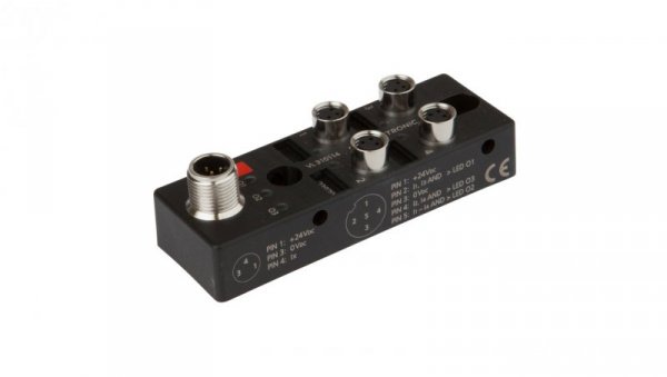 Moduł logiczny 27x88x31mm AND 2x2x 10-30V DC -30-85 stC złącze M8 żeńskie 3-pinowe złącze M12 męskie 5-pinowe IP67 VL310114