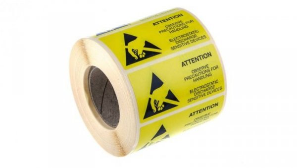 Etykieta ESD Żółty Papier, Tekst: Attention Observe Precautions For Handling Electrostatic Discharge Sensitive Device,