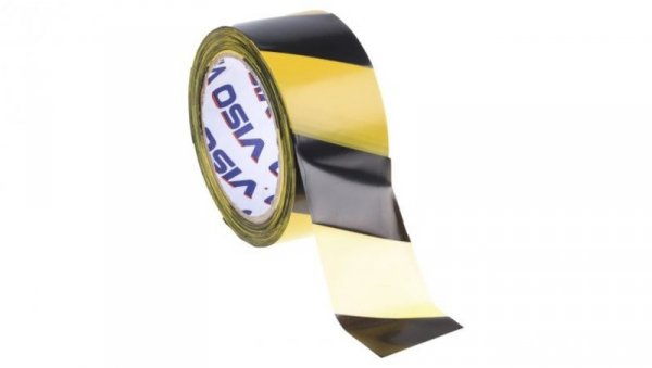 Taśma ostrzegawcza kolor: Czarny/żółty, 50mm x 100m, RS PRO