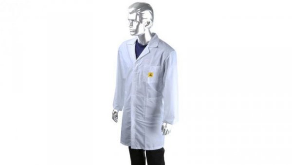 Fartuch laboratoryjny, Unisex, Biały, rozmiar: XL, Antyelektrostatyczny, Przycisk, Bawełna, poliester, 3, Wielorazowe
