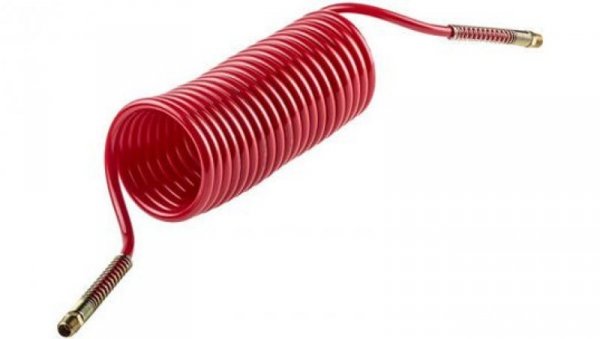 Przewód pneumatyczny spiralny 3.6m Czerwony, Nylonowe, Złącze BSP 1/4 cala męskie RS PRO