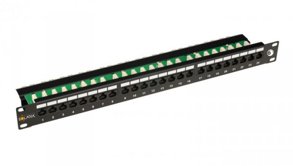 Patch Panel Solarix 24 x RJ45 CAT6 UTP z wspornikiem czarny 1U SX24L-6-UTP-BK
