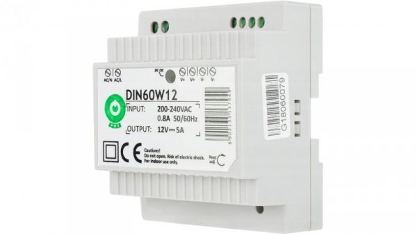 Zasilacz POS na szynę DIN 60W 12VDC 5A DIN60W12