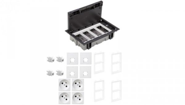 KONTAKT SIMON FLOOR BOX puszka podłogowa 4x gniazdo pojedyncze z/u + 4x gniazdo RJ45 kat. 6 nieekranowane do podłóg technicznych