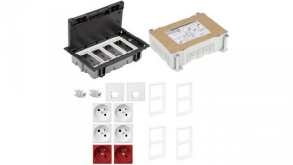 KONTAKT SIMON FLOOR BOX puszka podłogowa 4x gniazdo pojedyncze z/u + 2x DATA + 2x gniazdo RJ45 kat. 6 nieekranowany + kaseta do