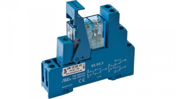 Przekaźnik kołyskowy z podstawą, 79x75x15mm, 1 zestyk przełączny, 16A, 24V DC, -40-70C, VR100010