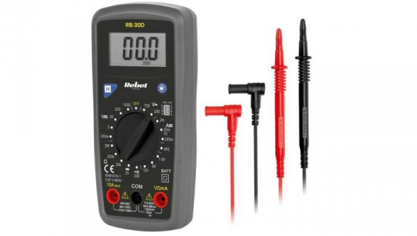 Miernik uniwersalny z funkcją testu baterii multimetr cyfrowy z wyświetlaczem LCD REBEL RB-30D