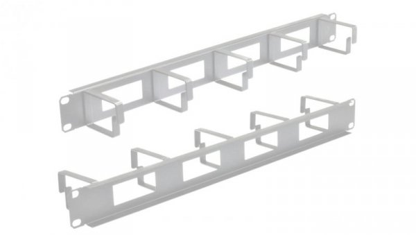Organizator kabli RACK 19 1U metalowy szary z 5 uchwytami i przepustami