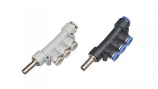 Rozdzielacz wtykowy T wielosegmentowy fi 8, tworzywo sztuczne/mosiądz niklowany, 224.008