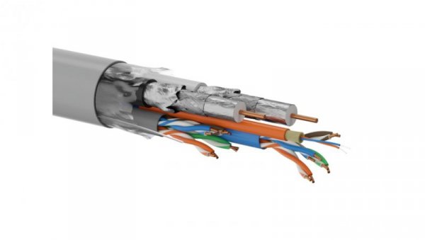 Multikabel Q-LANTEC Multimedia 2 x U/UTP kat.5E + 2 x RG6 + 2 x FO G657A1, PVC, szary 500m KMP5001