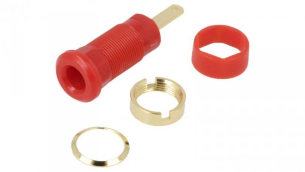 Gniazdo bananowe 2mm 10A 600VDC czerwony złocony FCR7360R