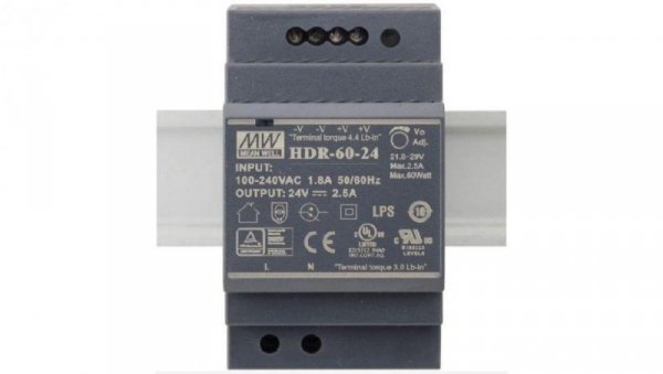 Zasilacz na szynę DIN MeanWell 12V 60W HDR