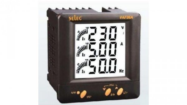 Miernik wielofunkcyjny 3f Voltage/Current/Frequency, LCD Display, 230VAC, 1/4 DIN VAF36A-230V-CE