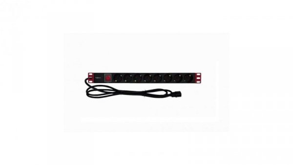 Listwa zasilająca Rack 1U 8x Schuko, włącznik, kabel C14 2m