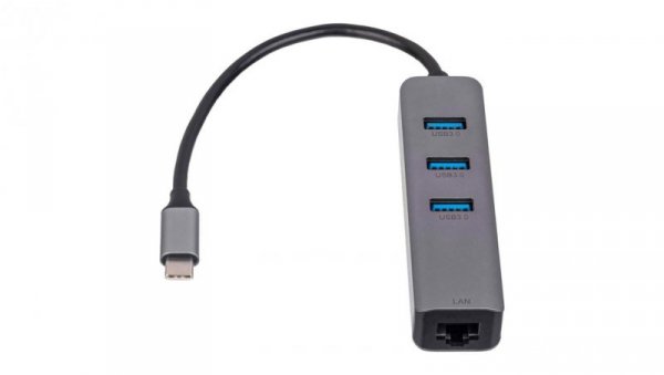 Hub USB type C do 3x USB 3.0 Akyga AK-AD-66 z kartą sieciową 10/100/1000 15cm