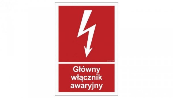 ZNAK - BC035 Główny włącznik awaryjny - arkusz 9 naklejek 5 x 7,4 cm FN - Folia samoprzylepna