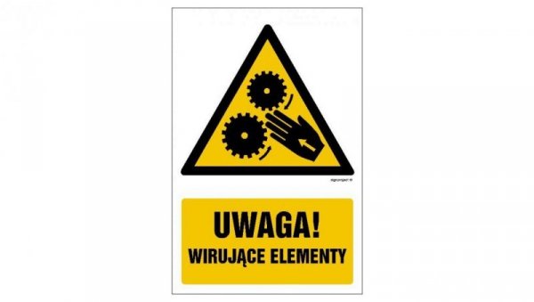 ZNAK - GF038 Uwaga wirujące elementy - arkusz 9 naklejek 5 x 7,5 cm FN - Folia samoprzylepna