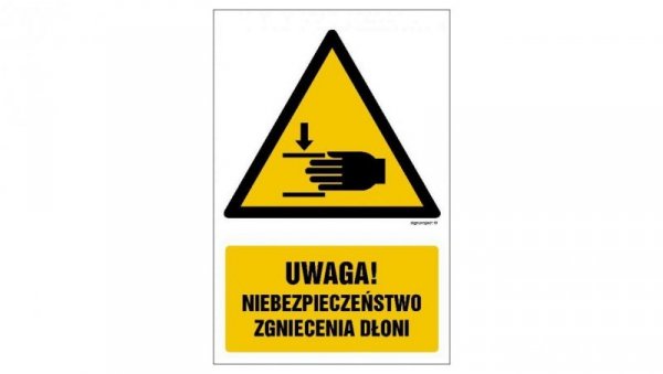 ZNAK - GF039 Uwaga! Niebezpieczeństwo zgniecenia dłoni 10 x 15 cm PS - Płyta 1mm foto.