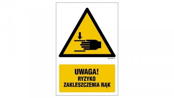 ZNAK - GF045 Uwaga ryzyko zakleszczenia rąk - arkusz 9 naklejek 5 x 7,5 cm FN - Folia samoprzylepna