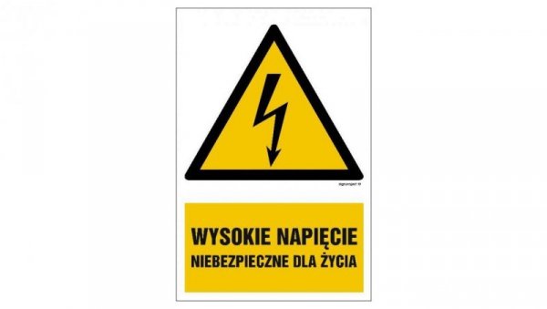 ZNAK - HA004 Wysokie napięcie niebezpieczne dla życia 7,5 x 10 cm FN - Folia samoprzylepna