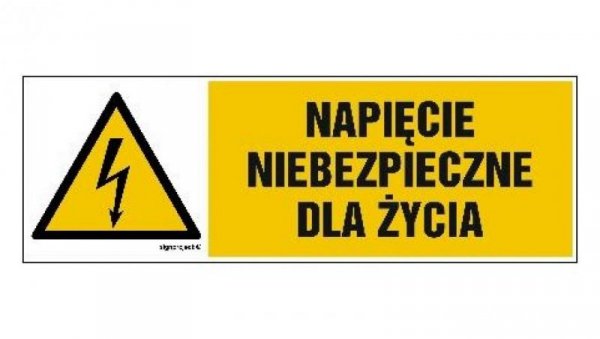 ZNAK - HB002 Napięcie niebezpieczne dla życia 30 x 10 cm PN - Płyta 1mm