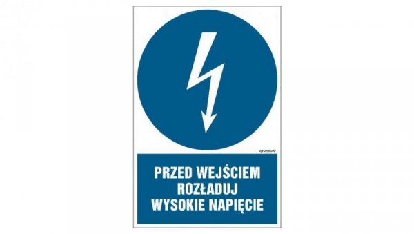 ZNAK - HE007 Przed wejściem rozładuj wysokie napięcie 15 x 22,5 cm FN - Folia samoprzylepna