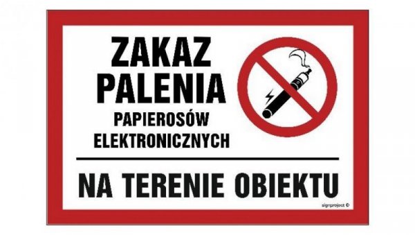 ZNAK - NC087 Zakaz palenia papierosów elektronicznych na terenie obiektu 20 x 13,3 cm PN - Płyta 1mm
