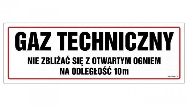 ZNAK - NC102 Gaz techniczny. Nie zbliżać się z otwartym ogniem 75 x 25 cm FN - Folia samoprzylepna