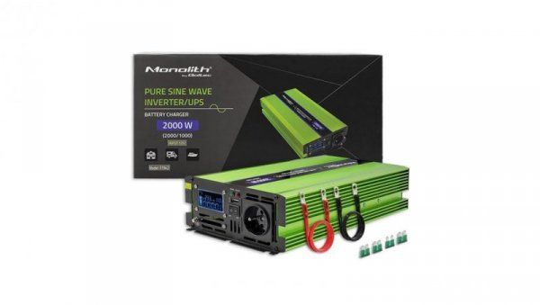 Qoltec Przetwornica napięcia Monolith ładowanie baterii UPS 1000W 2000W 12V na 230V Czysty Sinus LCD