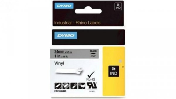 Taśma DYMO IND winylowa uniwersalna 24mm x 5,5m (szara / czarny nadruk) RHINO Industrial 1805425 ORYGINALNA