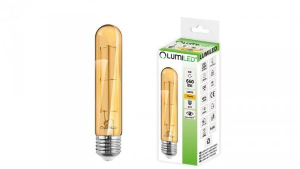 Żarówka LED E27 T30 6W = 50W 660lm 2200K Ciepła 360 Filament LUMILED
