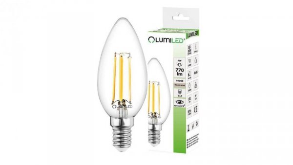 Żarówka LED E14 B35 7W = 65W 770lm 4000K Neutralna 360 Filament LUMILED