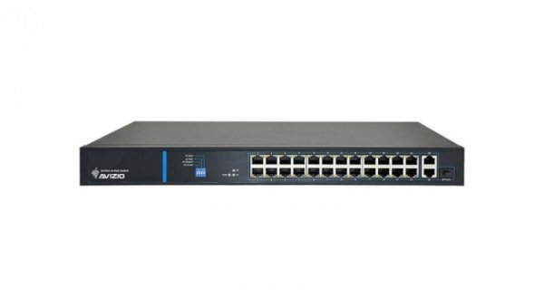Niezarządzalny przełącznik (switch) 24 porty RJ45 PoE+ 100Mb/s + 2 porty RJ45 Uplink 1Gb/s AVIZIO