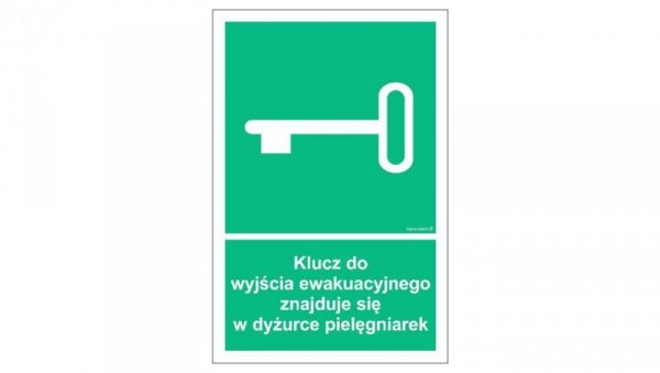 ZNAK - AC066 Klucz do wyjścia ewakuacyjnego znajduje się w dyżurce pielęgniarek 10 x 15 cm KS - Folia podłogowa foto.