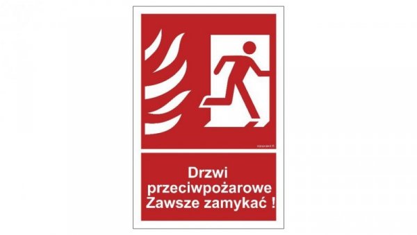 ZNAK - BC054 Drzwi przeciwpożarowe. Zawsze zamykać! prawostronne 15 x 22,2 cm PN - Płyta 1mm