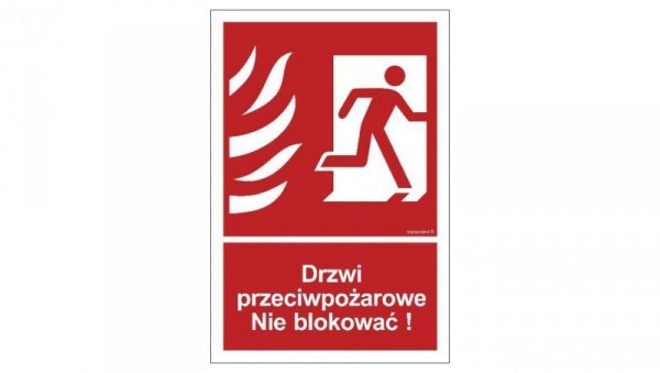 ZNAK - BC056 Drzwi przeciwpożarowe. Nie blokować! prawostronne 10 x 14,8 cm FS - Folia samoprzylepna foto.