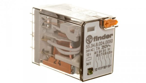 Przekaźnik przemysłowy 4P 7A 24V AC przycisk testujący LED 55.34.8.024.0050