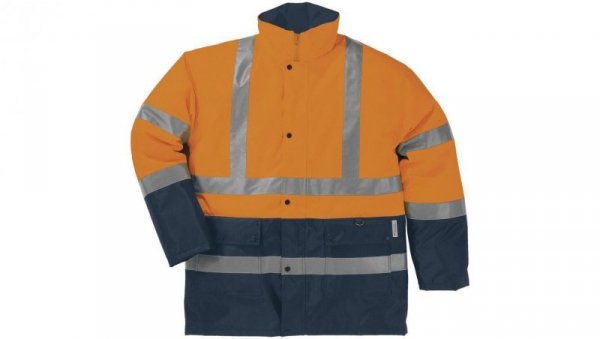 Kurtka ostrzegawcza ocieplana z poliestru Oxford powlekanego PU kolor pomarańczowy fluo-granatowy rozmiar 3XL CORP STRA2OR3X