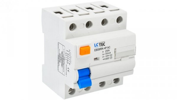 Wyłącznik różnicowoprądowy 4P 25A 30mA typ AC LC-Tec EBS9RN-4P/30/25/AC LCTEC-EBS9RN-4P/30/2
