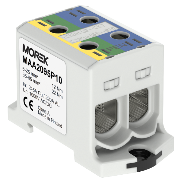 Złączka OTL-PEN95 żółto-zielony,niebieski 2xAl/Cu 6-95mm² 1000V AC / 1500V DC Zacisk uniwersalny do instalacji TN-C-S MAA2095P10