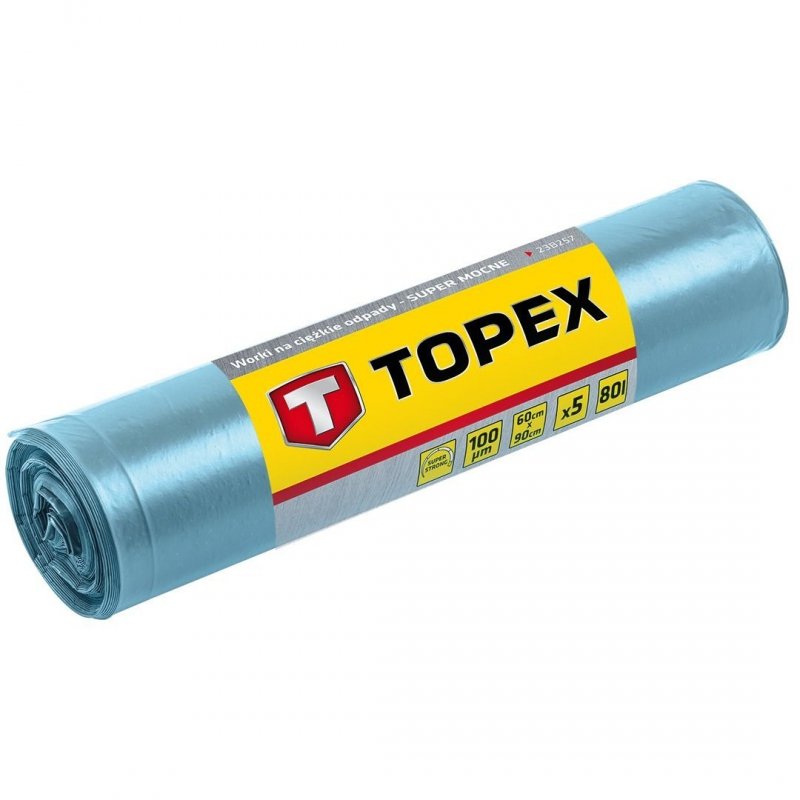 Worki na ciężkie odpady 80 L błękitne super mocne wymiary 60x90cm - grubość 100 mic folia LDPE 23B257 /5szt./