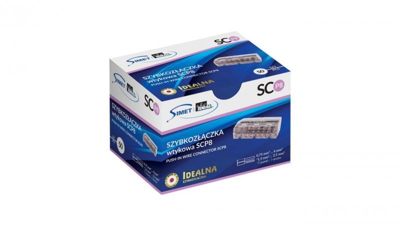 IDEALNA Szybkozłączka 8x 0,75-4mm2 uniwersalna bezhalogenowa (na drut / na linkę) 450V/24A SCP8 SIMET 50szt.
