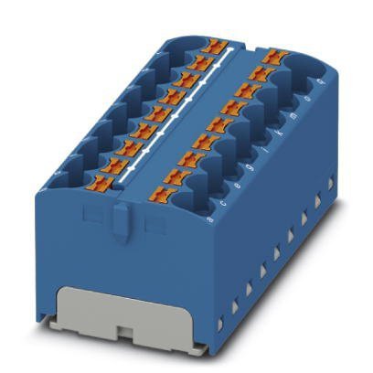 Blok rozdzielczy PTFIX 18X4 BU, niebieskie złącze przemysłowe - 18 punktów przyłączeniowych o przekroju 4mm2