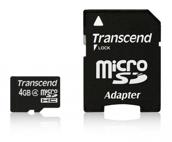 Transcend Karta pamięci microSDHC 4GB Class4 19/5 MB/s + adapter