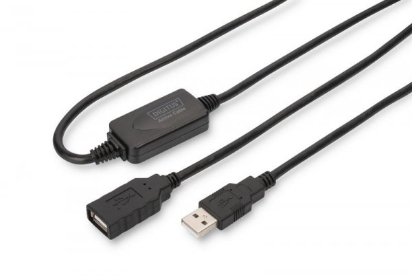 Digitus Kabel przedłużający USB 2.0 HighSpeed Typ USB A/USB A M/Ż aktywny, czarny 15m