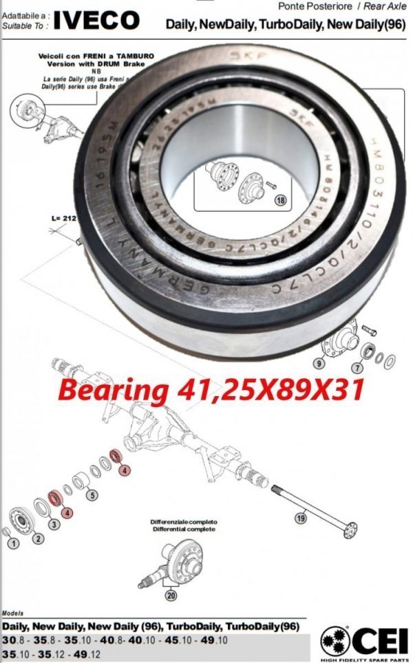 ORIGINAL Differential Lager Schaltgetriebe 41.27X88.90X30.16 Iveco Daily ab Bj 2000 ,  9980737 , 7162215 , 503641888 , 42471125