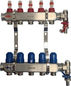 Rozdzielacz INOX ze stali nierdzewnej VPremium 5-obw. do O.P. z rotametrami