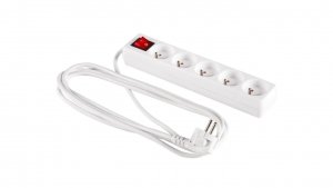 Przedłużacz z wyłącznikiem 5-gniazd z/u 1,5m /H05VV-F 3G1/ biały PM-ZW-5G-15