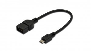 Kabel połączeniowy USB 2.0 OTG Typ microUSB B/USB A, M/Ż czarny 0,2m AK-300309-002-S