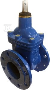 Zasuwa klinowa EcoValve do wody, kołnierzowa DN65, PN16, krótka F4, miękkouszczelniona, EPDM, śruby-stal nierdzewna A2-70, bez kółka, GJS-żeliwo sferoidalne, kolor niebieski